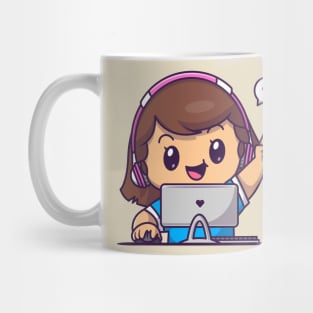 Cute Gamer Girl Playing Computer Cartoon Mug